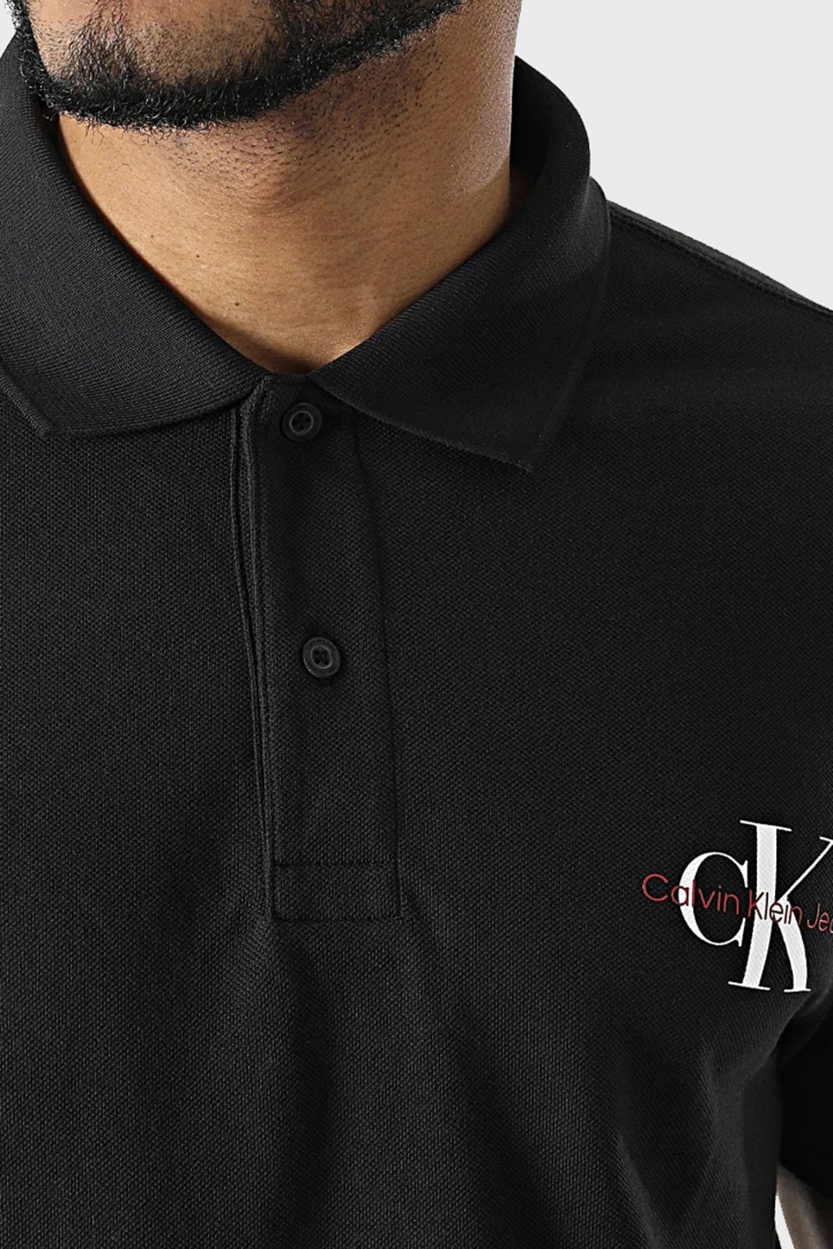 Calvin Klein Logolu % 100 Pamuk Düğmeli Slim Fit T Shirt Erkek Polo J30J320089 BEH SİYAH