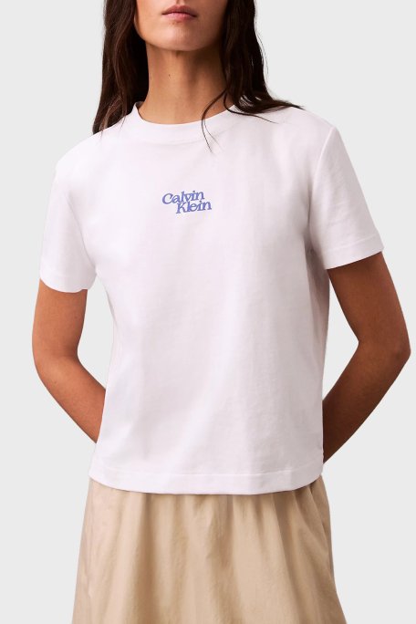 Calvin Klein Logolu % 100 Pamuk Regular Fit Bisiklet Yaka LV047B851GYAA Bayan T Shirt LV047B851G YAA BEYAZ - 1