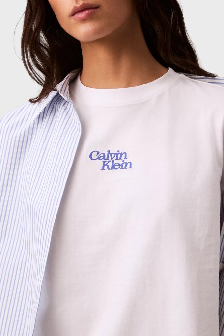 Calvin Klein Logolu % 100 Pamuk Regular Fit Bisiklet Yaka LV047B851GYAA Bayan T Shirt LV047B851G YAA BEYAZ - 5