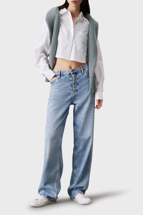 Calvin Klein Logolu % 100 Pamuk Regular Fit Crop J20J225078YAF Bayan Gömlek J20J225078 YAF BEYAZ - 7
