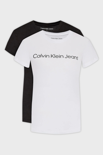 Calvin Klein Logolu % 100 Pamuk Slim Fit Bisiklet Yaka 2 Pack J20J220161YAF Bayan T Shirt J20J220161 YAF BEYAZ-SİYAH - 5