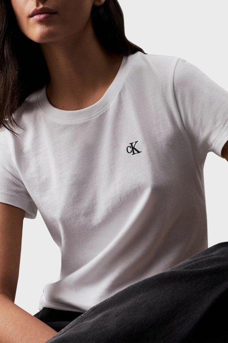 Calvin Klein Logolu % 100 Pamuk Slim Fit Bisiklet Yaka J20J212883YAF Bayan T Shirt J20J212883 YAF BEYAZ - 1