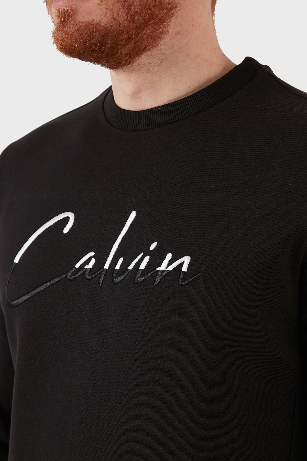 Calvin Klein Logolu Bisiklet Yaka % 100 Organik Pamuklu Erkek Sweat K10K108603 BEH SİYAH