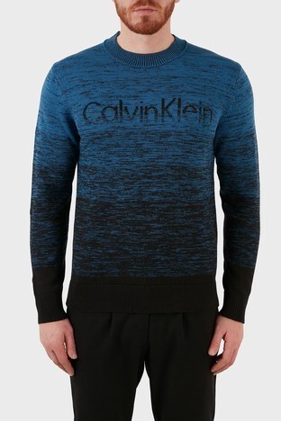 Calvin Klein - Calvin Klein Logolu Bisiklet Yaka % 100 Pamuk Erkek Sweat K10K107451 0G1 MAVİ