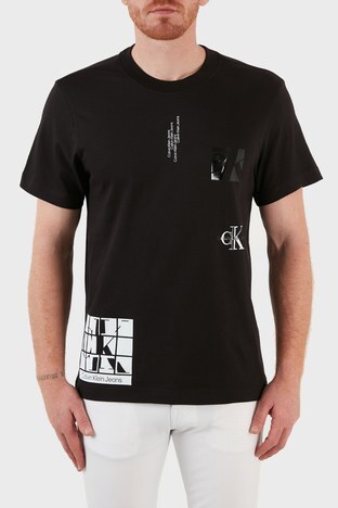 Calvin Klein - Calvin Klein Logolu Bisiklet Yaka % 100 Pamuk Erkek T Shirt J30J320886 BEH SİYAH