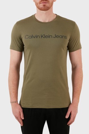 Calvin Klein - Calvin Klein Logolu Bisiklet Yaka % 100 Pamuk Erkek T Shirt J30J322344 0H8 YEŞİL