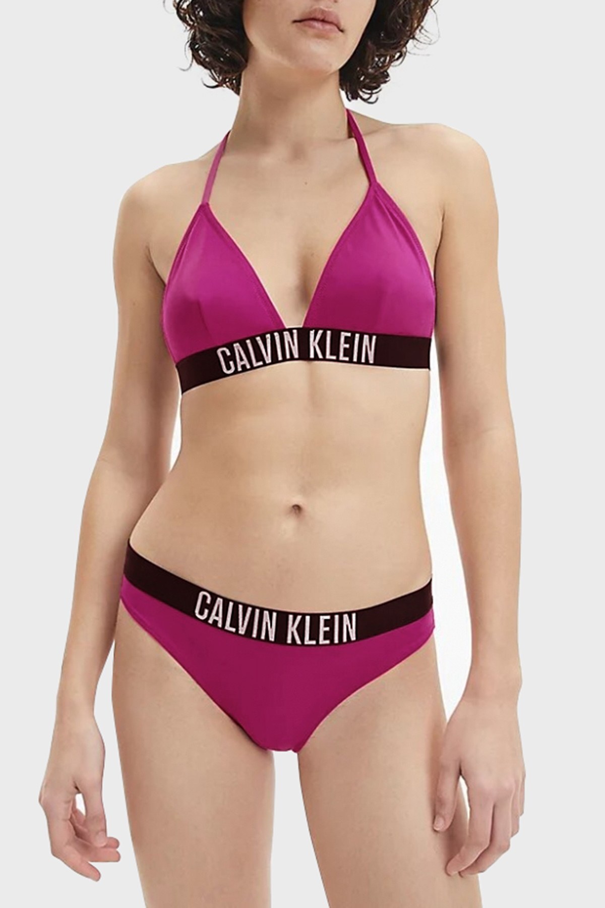 Calvin Klein Logolu Boyundan Bağlamalı Üçgen Bayan Bikini Üstü KW0KW01850 T01 FUŞYA