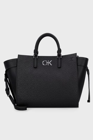 Calvin Klein - Calvin Klein Logolu Çıkarılabilir Uzatma Askılı Bayan Çanta K60K609126 BAX SİYAH