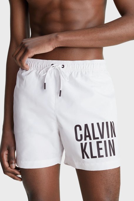 Calvin Klein Logolu Deniz Şortu Belden Bağlamalı Cepli KM0KM00739YCD Erkek Mayo Short KM0KM00739 YCD BEYAZ - 1
