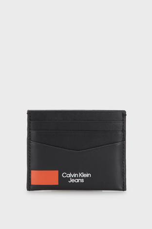Calvin Klein - Calvin Klein Logolu Deri Erkek Kartlık K60K610074 BDS SİYAH