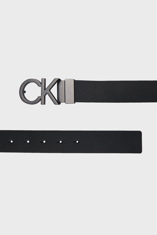 Calvin Klein - Calvin Klein Logolu Deri Erkek Kemer K50K509258 01P SİYAH-KAHVE (1)