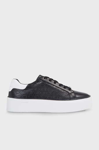 Calvin Klein Logolu Deri Platform Sneaker HW0HW018700GQ Bayan Ayakkabı HW0HW01870 0GQ SİYAH-BEYAZ - 1