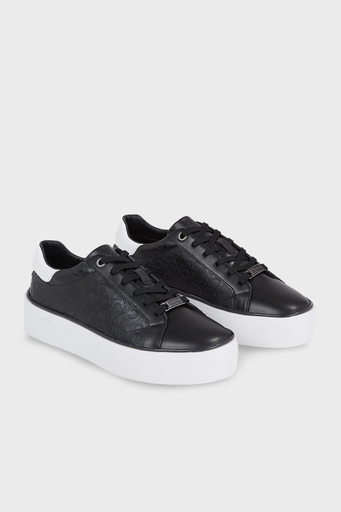 Calvin Klein Logolu Deri Platform Sneaker HW0HW018700GQ Bayan Ayakkabı HW0HW01870 0GQ SİYAH-BEYAZ - 3
