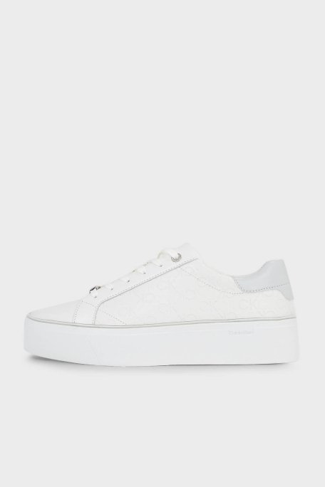 Calvin Klein Logolu Deri Platform Sneaker HW0HW018700K9 Bayan Ayakkabı HW0HW01870 0K9 BEYAZ-GRİ - 2