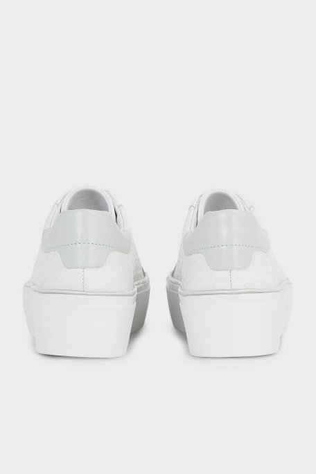 Calvin Klein Logolu Deri Platform Sneaker HW0HW018700K9 Bayan Ayakkabı HW0HW01870 0K9 BEYAZ-GRİ - 4