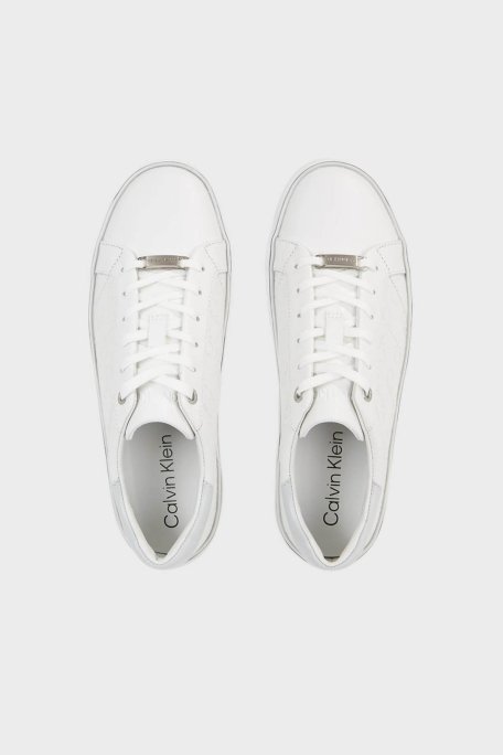 Calvin Klein Logolu Deri Platform Sneaker HW0HW018700K9 Bayan Ayakkabı HW0HW01870 0K9 BEYAZ-GRİ - 5