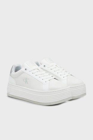 Calvin Klein - Calvin Klein Logolu Deri Platform Sneaker YW0YW017660LI Bayan Ayakkabı YW0YW01766 0LI BEYAZ-GÜMÜŞ (1)