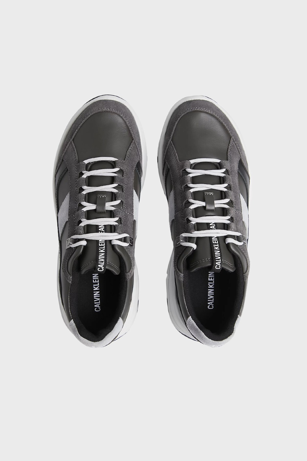 Calvin Klein Logolu Deri Sneaker Erkek Ayakkabı YM0YM00299 PCK GRİ