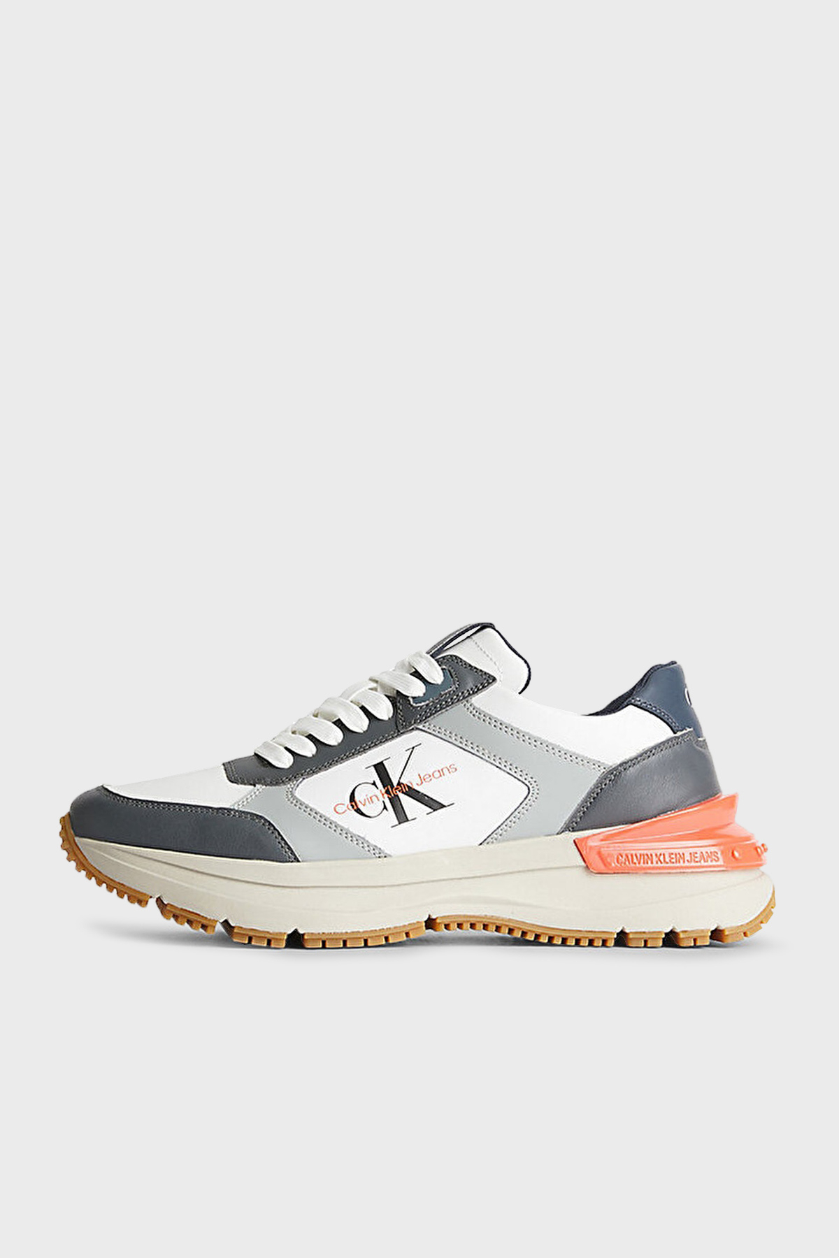 Calvin Klein Logolu Deri Sneaker Erkek Ayakkabı YM0YM00521 0I0 GRİ