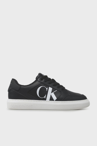 Calvin Klein - Calvin Klein Logolu Deri Sneaker Erkek Ayakkabı YM0YM00573 0GJ SİYAH-BEYAZ