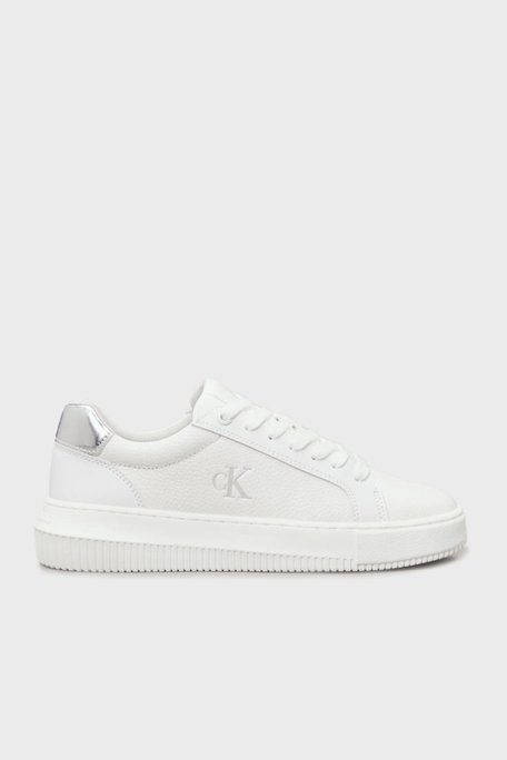 Calvin Klein Logolu Deri Sneaker YW0YW017690LI Bayan Ayakkabı YW0YW01769 0LI BEYAZ-GÜMÜŞ - 1