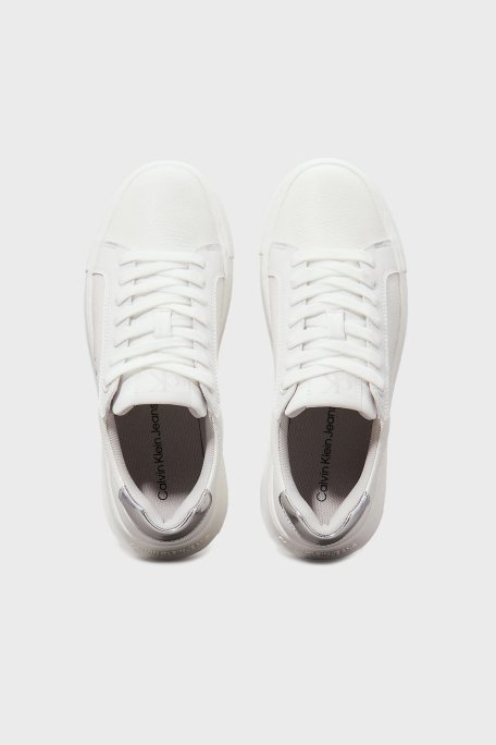 Calvin Klein Logolu Deri Sneaker YW0YW017690LI Bayan Ayakkabı YW0YW01769 0LI BEYAZ-GÜMÜŞ - 4