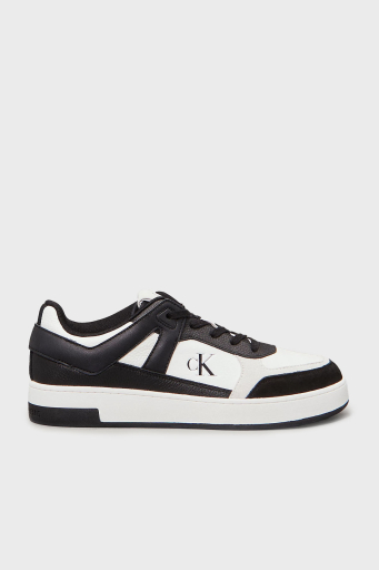 Calvin Klein Logolu Deri ve Süet Detaylı Sneaker YM0YM0130801W Erkek Ayakkabı YM0YM01308 01W BEYAZ-SİYAH - 1