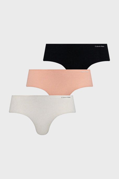 Calvin Klein Logolu Dikişsiz 3 Pack 000QD3559EWAM Bayan Külot 000QD3559E WAM Siyah-Beyaz-Pudra - 1