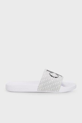 Calvin Klein Logolu Düz YW0YW0140701W Bayan Terlik YW0YW01407 01W BEYAZ-SİYAH - 1