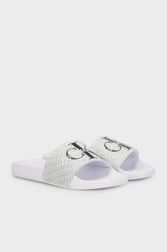 Calvin Klein Logolu Düz YW0YW0140701W Bayan Terlik YW0YW01407 01W BEYAZ-SİYAH - 3