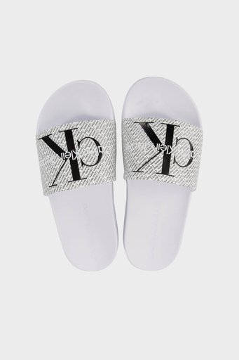 Calvin Klein Logolu Düz YW0YW0140701W Bayan Terlik YW0YW01407 01W BEYAZ-SİYAH - 5