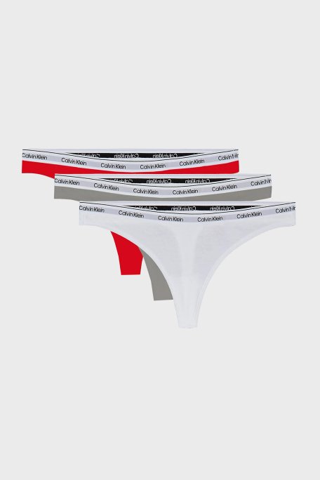 Calvin Klein Logolu Elastik Bel Bantlı Pamuklu 3 Pack 000QD5209EW9F Bayan Külot 000QD5209E W9F Kırmızı-Beyaz-Gri - 6