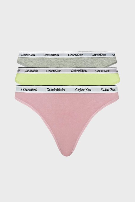 Calvin Klein Logolu Elastik Bel Bantlı Pamuklu 3 Pack 000QD5209EWAB Bayan Külot 000QD5209E WAB Yeşil-Gri-Pembe - 1