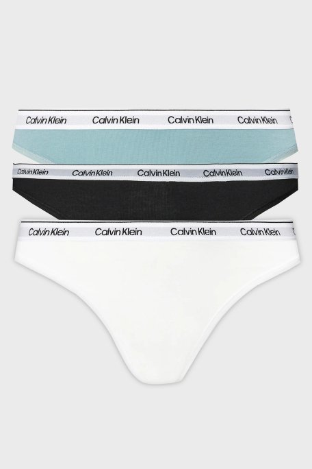 Calvin Klein Logolu Elastik Bel Bantlı Pamuklu 3 Pack 000QD5209EWAC Bayan Külot 000QD5209E WAC Siyah-Beyaz-Açık Mavi - 1