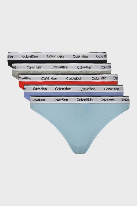 Calvin Klein Logolu Elastik Bel Bantlı Pamuklu 5 Pack 000QD5221EW9V Bayan Külot 000QD5221E W9V ÇOK RENKLİ - 1