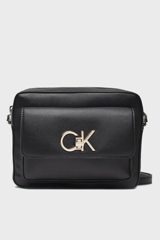 Calvin Klein - Calvin Klein Logolu Fermuarlı Bayan Çanta K60K609114 BAX SİYAH