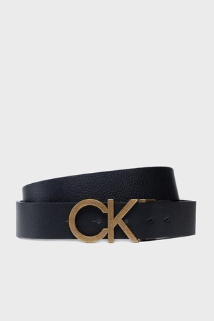 Calvin Klein - Calvin Klein Logolu Hakiki Deri Erkek Kemer K50K508159 BAX SİYAH