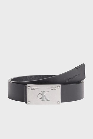Calvin Klein - Calvin Klein Logolu Hakiki Deri Erkek Kemer K50K508229 BDS SİYAH