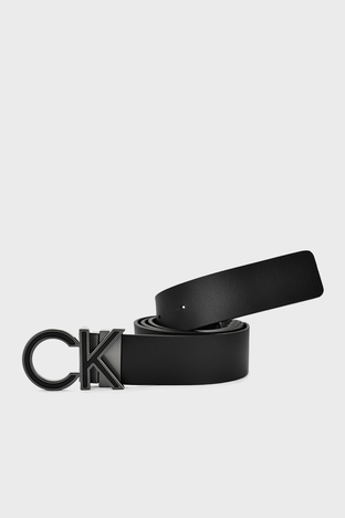 Calvin Klein - Calvin Klein Logolu Hakiki Deri Erkek Kemer K50K509750 01Q SİYAH