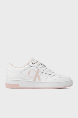 Calvin Klein - Calvin Klein Logolu Hakiki Deri Sneaker Bayan Ayakkabı YW0YW00692 0K6 BEYAZ