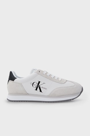 Calvin Klein - Calvin Klein Logolu Hakiki Deri Sneaker Erkek Ayakkabı YM0YM00385 YAF BEYAZ