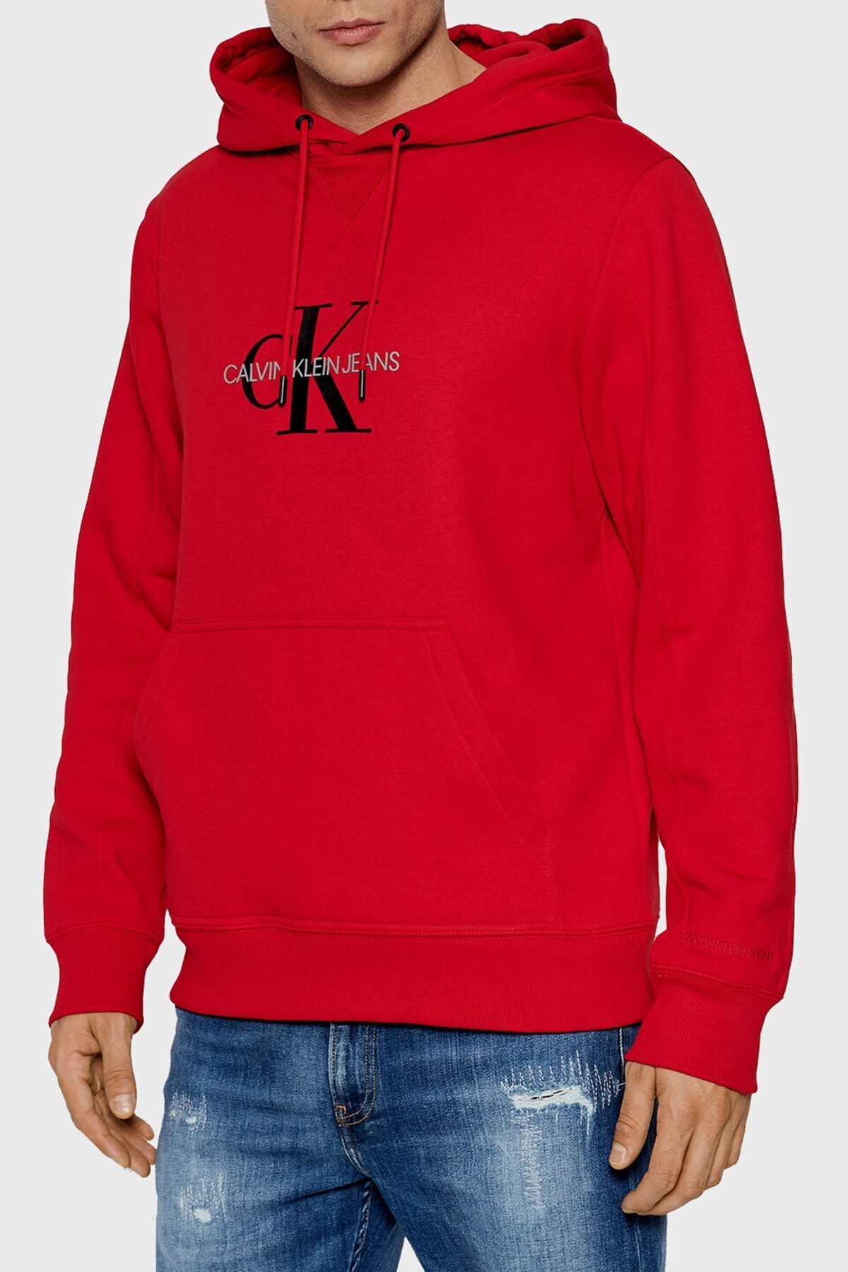Calvin Klein Logolu Kapüşonlu Kanguru Cepli Regular Fit Erkek Sweat J30J318798 XCF KIRMIZI