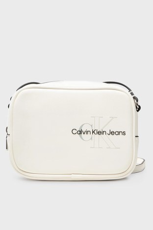 Calvin Klein - Calvin Klein Logolu Omuz Askılı Fermuarlı Bayan Çanta K60K609312 02X BEYAZ