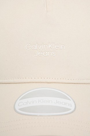 Calvin Klein - Calvin Klein Logolu Organik Pamuk Bayan Şapka K60K609383 ACF BEJ (1)