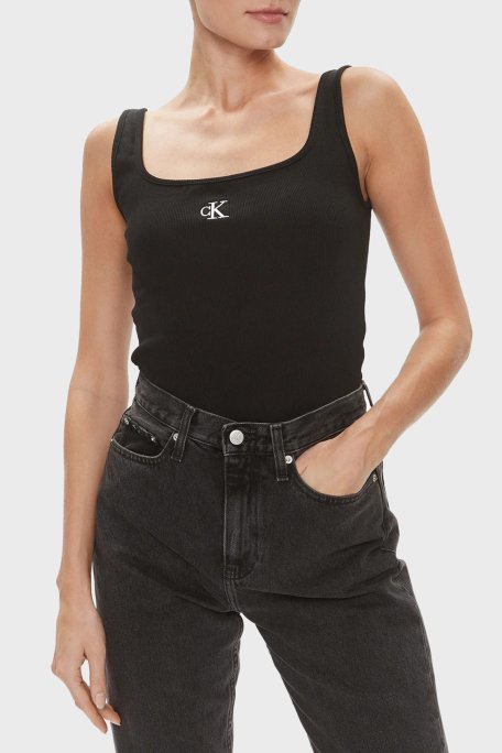 Calvin Klein Logolu Pamuk Karışımlı Relaxed Fit Kare Yaka J20J223192BEH Bayan Top J20J223192 BEH SİYAH - 1