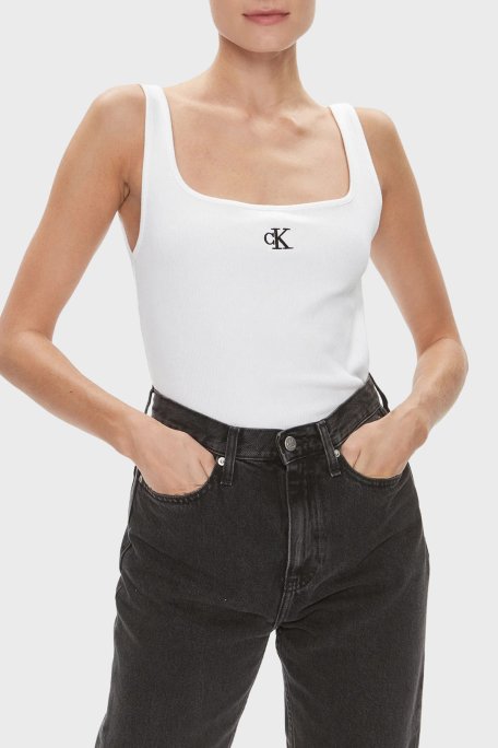 Calvin Klein Logolu Pamuk Karışımlı Relaxed Fit Kare Yaka J20J223192YAF Bayan Top J20J223192 YAF BEYAZ - 6