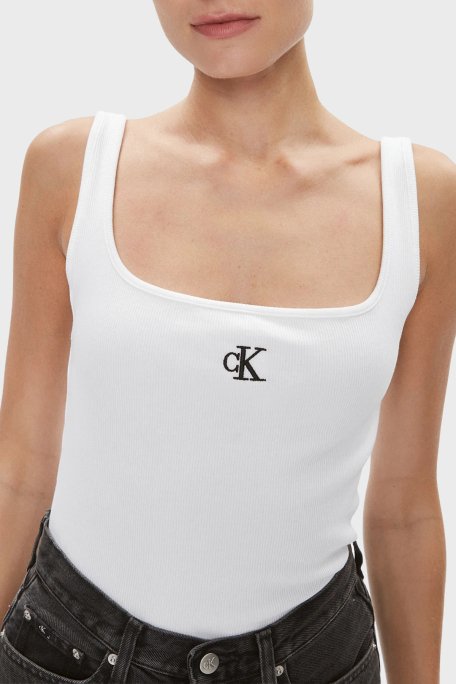 Calvin Klein Logolu Pamuk Karışımlı Relaxed Fit Kare Yaka J20J223192YAF Bayan Top J20J223192 YAF BEYAZ - 9