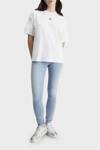 Calvin Klein Logolu Pamuklu Bisiklet Yaka Boyfriend J20J223419YAF Bayan T Shirt J20J223419 YAF BEYAZ - 1