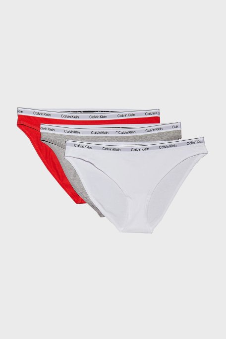 Calvin Klein Logolu Pamuklu Düşük Bel 3 Pack 000QD5207EW9F Bayan Külot 000QD5207E W9F Kırmızı-Beyaz-Gri - 1
