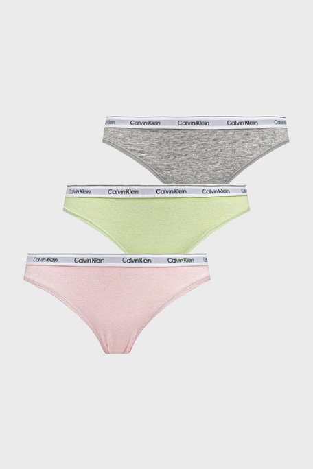 Calvin Klein Logolu Pamuklu Düşük Bel 3 Pack 000QD5207EWAB Bayan Külot 000QD5207E WAB Yeşil-Gri-Pembe - 1